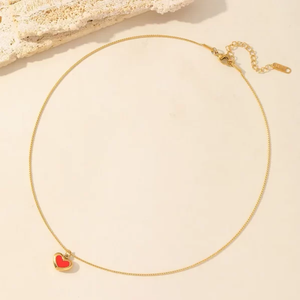 Collar de Corazón Rojo en Acero Inox+Chapado de Oro 18K