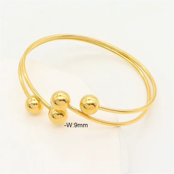 Brazalete Elegante Circulo Puntos Dorado Acero Inoxidable Chapados En Oro De 18k