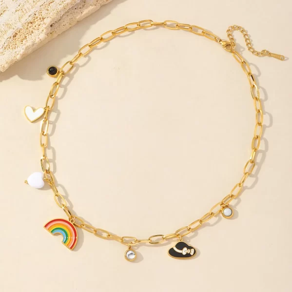 Collar Arcoiris Acero Inoxidabel Chapados En Oro De 18K