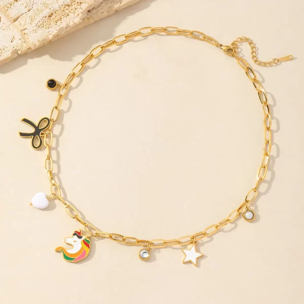 Collar Caballo Acero Inoxidabel Chapados En Oro De 18K