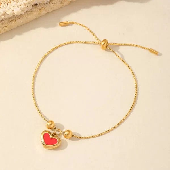 Pulsera Corazón Acero Inoxidabel Chapados En Oro De 18K