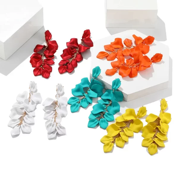 Pendientes Largos De Petalo De Rosa Amarillo - Imagen 2