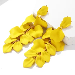 Pendientes Largos De Petalo De Rosa Amarillo