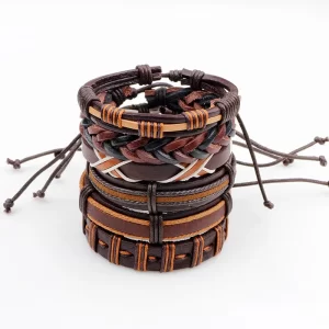 Set De Pulseras De Cuero Sintético De Color Café
