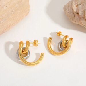 Aretes Golden Flow 18K – Irregular en Acero 304