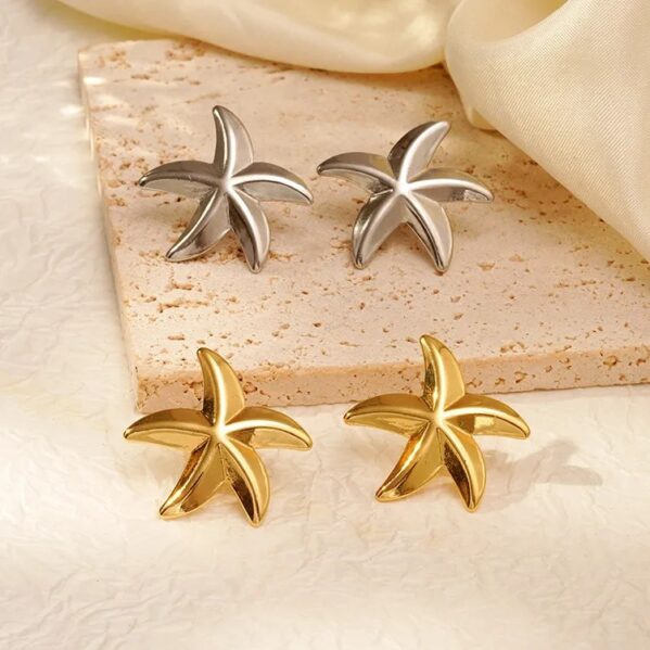 Aretes Estrella de Mar – Acero Inoxidable 304 con Chapado en Oro de 18K Plata - Imagen 2