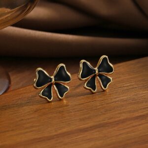 Mini Bow – Pendientes de Lazo Esmaltado en Acero Inoxidable Negro