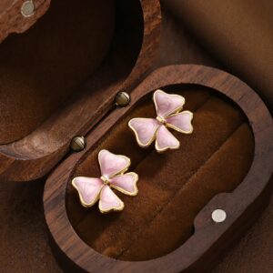 Mini Bow – Pendientes de Lazo Esmaltado en Acero Inoxidable Rosado