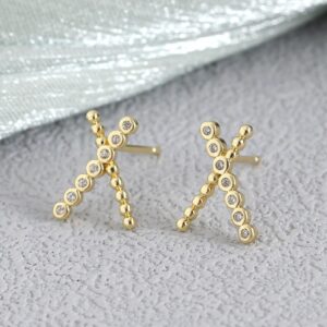 X Elegante – Pendientes Geométricos en Oro 18K con Circón