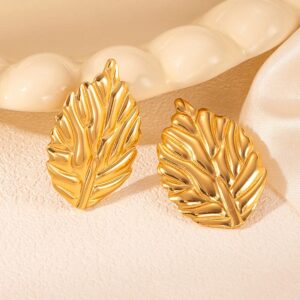 Bold Leaf Luxe – Acero Titanio Pendientes con Recubrimiento de Iones (IP)
