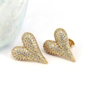 Aretes Heart Spark Gold – Corazón Dorado con Circón 18K