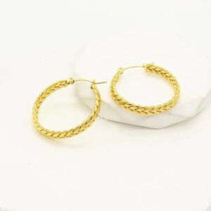 Golden Grain Hoops – Pendientes de Aro en Acero Inoxidable 304 Chapados en Oro 18K