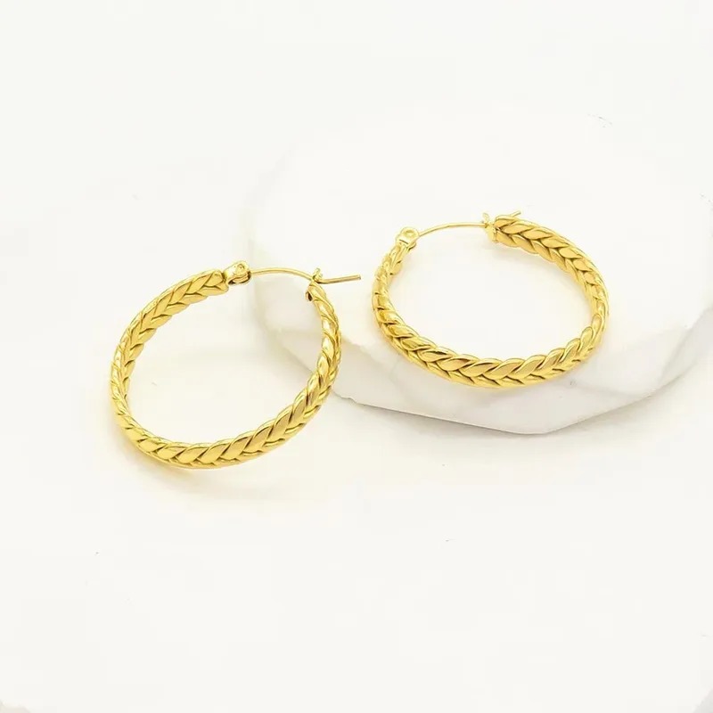 Golden Grain Hoops – Pendientes de Aro en Acero Inoxidable 304 Chapados en Oro 18K