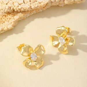 Floral Spark – Aretes de Flor con Circón en Oro Imitación