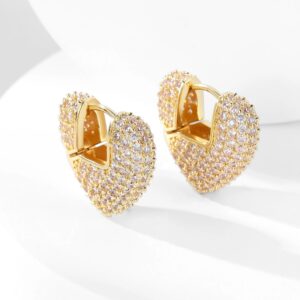 Aretes Heart Shine – Corazón Retro Dorado con Circones
