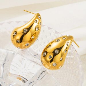 Golden Drop – Aretes Retro de Acero Inoxidable 304 con Destellos de Circón