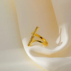 Anillo Zira Acero Inoxidable & Circón Dorado