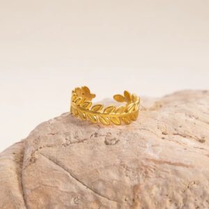 Anillo Amour Leaf Acero Inoxidable Enchapado Dorado