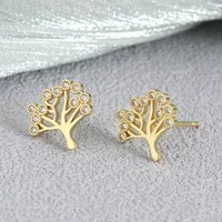 Árbol Elegante – Pendientes Geométricos en Oro 18K con Circón