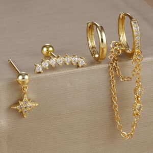Set Estrella Chic – Juego de 4 Aretes y Piercing en Cobre Chapado Oro 14K (Dorado)