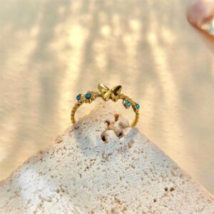 Anillo Vintage Wings Acero Inoxidable Dorado/Azul