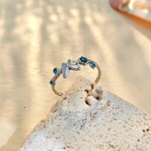 Anillo Vintage Wings Acero Inoxidable Plateado/Azul