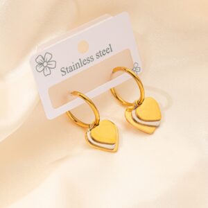 Trio Heart – Aretes Vintage de Corazón en Capas Bicolor