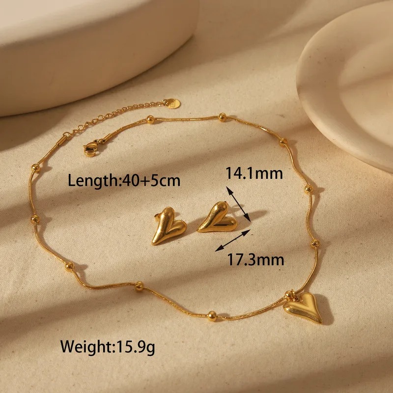 Collar & Aretes Heart Drop – Acero Inoxidable 304 Chapado 18K - Imagen 2