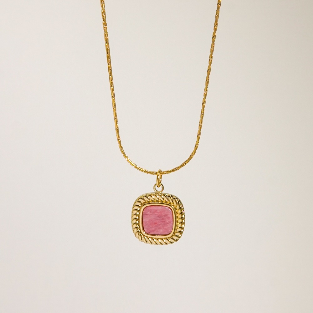 Collar Rosé Retro – Acero Titanio & Rodocrosita