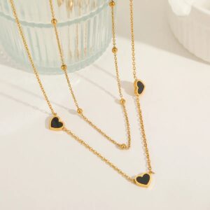 Collar Black Hearts – Acero Inoxidable Chapado 18K
