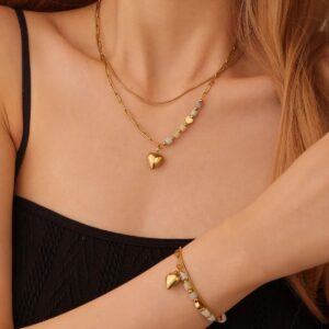 Collar Corazón Boreal Doble Cadena - Acero Inoxidable Chapado 18K