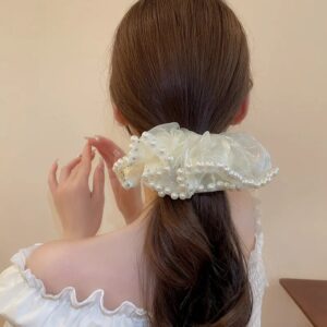Scrunchie de Gasa con Perlas - Beige