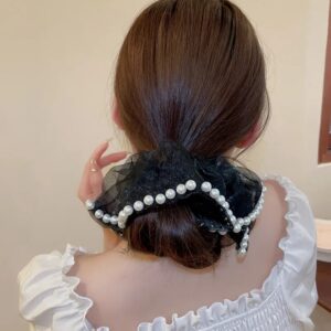 Scrunchie de Gasa con Perlas - Negro