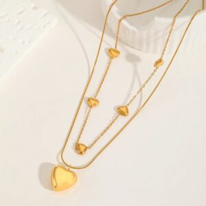 Collar Doble Corazón Dorado – Acero Inoxidable Chapado 18K