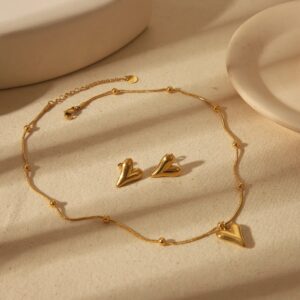 Collar & Aretes Heart Drop – Acero Inoxidable 304 Chapado 18K