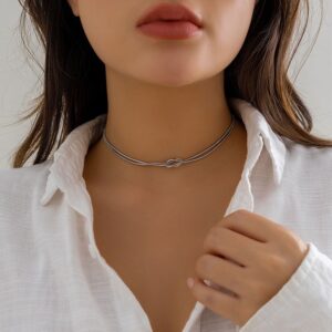 Choker Nudo de Acero – Titanio Plateado