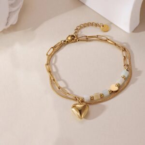 Pulsera Heartshine – Piedra Natural y Acero Inoxidable Chapado en Oro 18K