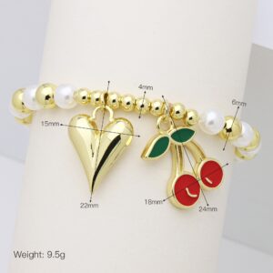 Pulsera Cherry Heart – Cobre & Perla Artificial