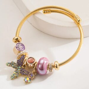 Brazalete Butterfly Charm Púrpura – Acero Inoxidable