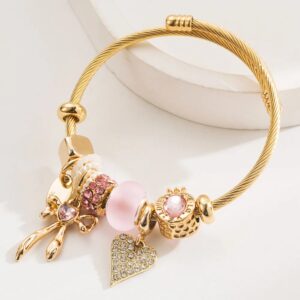 Brazalete Bowheart Charm Rosada – Acero Inoxidable 304