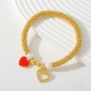Pulsera Caviar Corazón Rojo - Cobre Chapado Oro 18K