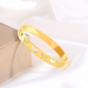 Brazalete Golden Love – Corazones Acero Inoxidable 304