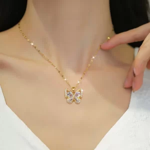 Collar Mariposa de Cristal Acero Inoxidable
