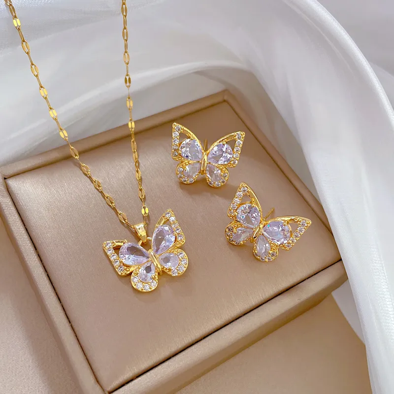 Collar Mariposa de Cristal Acero Inoxidable - Imagen 3