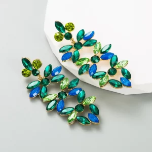 Pendientes Florales Crystal Garden Azul Y Verde