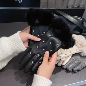 Guantes Termico Afelpado Blanco Con Piedras