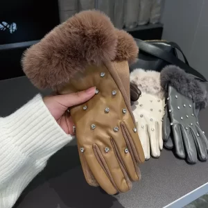 Guantes Termico Afelpado Blanco Con Piedras