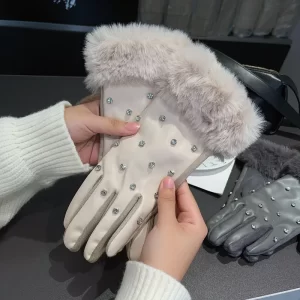 Guantes Termico Afelpado Blanco Con Piedras