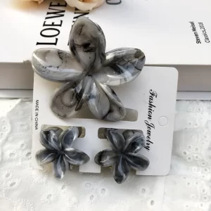 Set de Pinzas Flor (3 Piezas) Negro Blanco