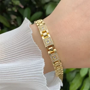 Pulsera Golden Square Con Zirconia